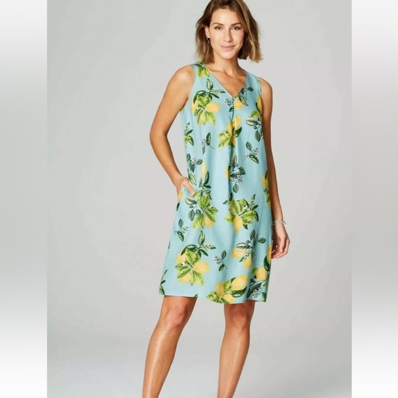 J. Jill Love Linen Lemon Print A Line Shift Dress Cottagecore Beachy Novelty MP - Picture 1 of 16